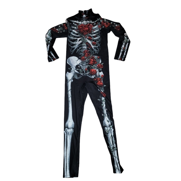 Womens Halloween Costume Skeleton Jumpsuit Bodysuit Costume Size L - Picture 1 of 4